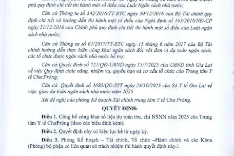 Quyết định Công khai dự toán Ngân sách nhà nước (KP Nghỉ chế độ theo NĐ 154)