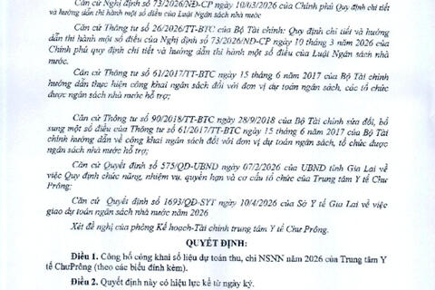 Quyết định công bố công khai dự toán NSNN năm 2026