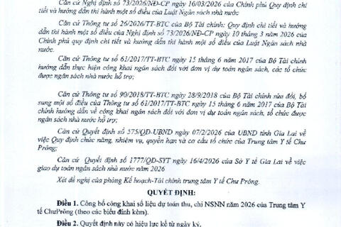 Quyết định công bố công khai dự toán NSNN năm 2026
